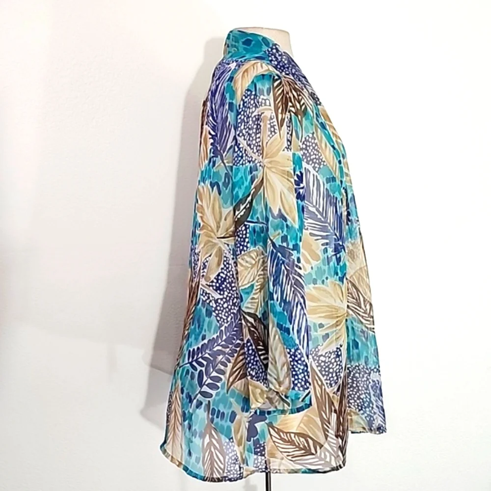 Bon Worth Kimono Semi Sheer Tropical Leaf Detail Aqua Size L